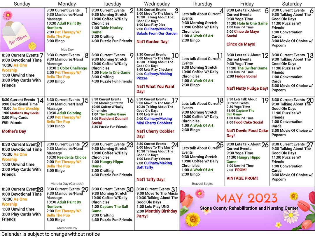 May 2023 Events Med Calendar 